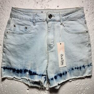 Blue Topic Shorts Womens Large Blue Denim Collection Pockets Button Zip Raw Hem
